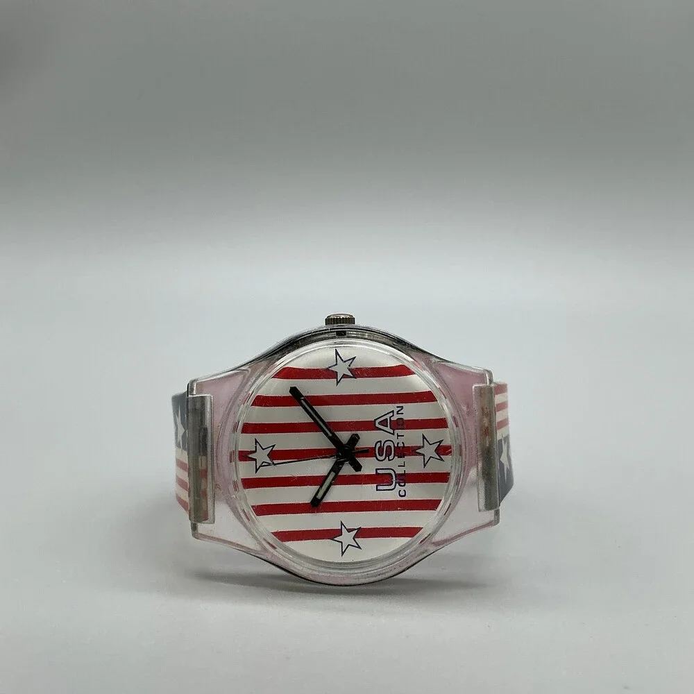 Vintage Fada USA Collection Unisex Watch 33mm Flag Red White Blue New Battery